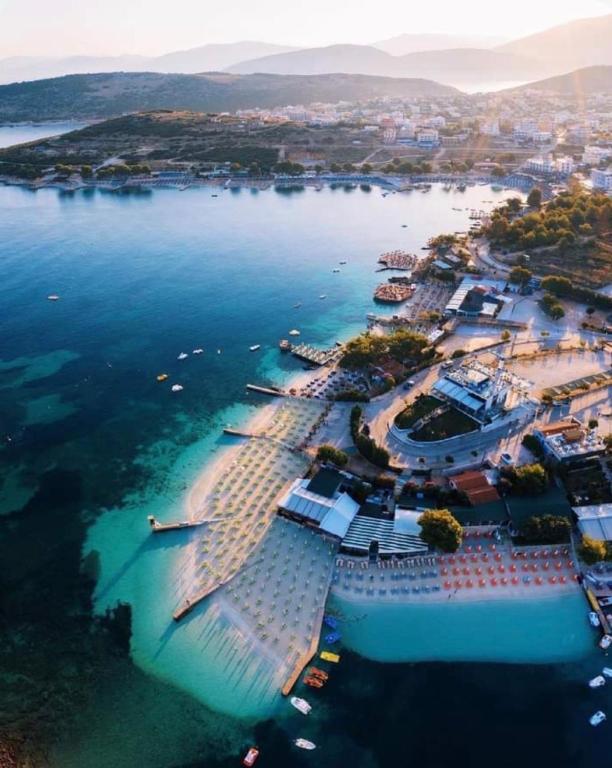an aerial view of a beach in the water at Vila Kristiano Ksamil in Ksamil