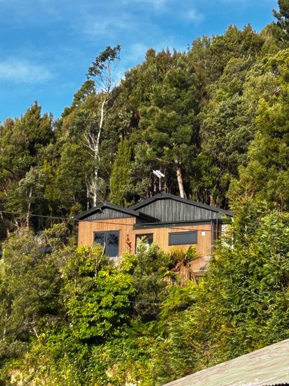 a house on the side of a hill with trees at The Cozy Cottage-With elevated views in Queenstown