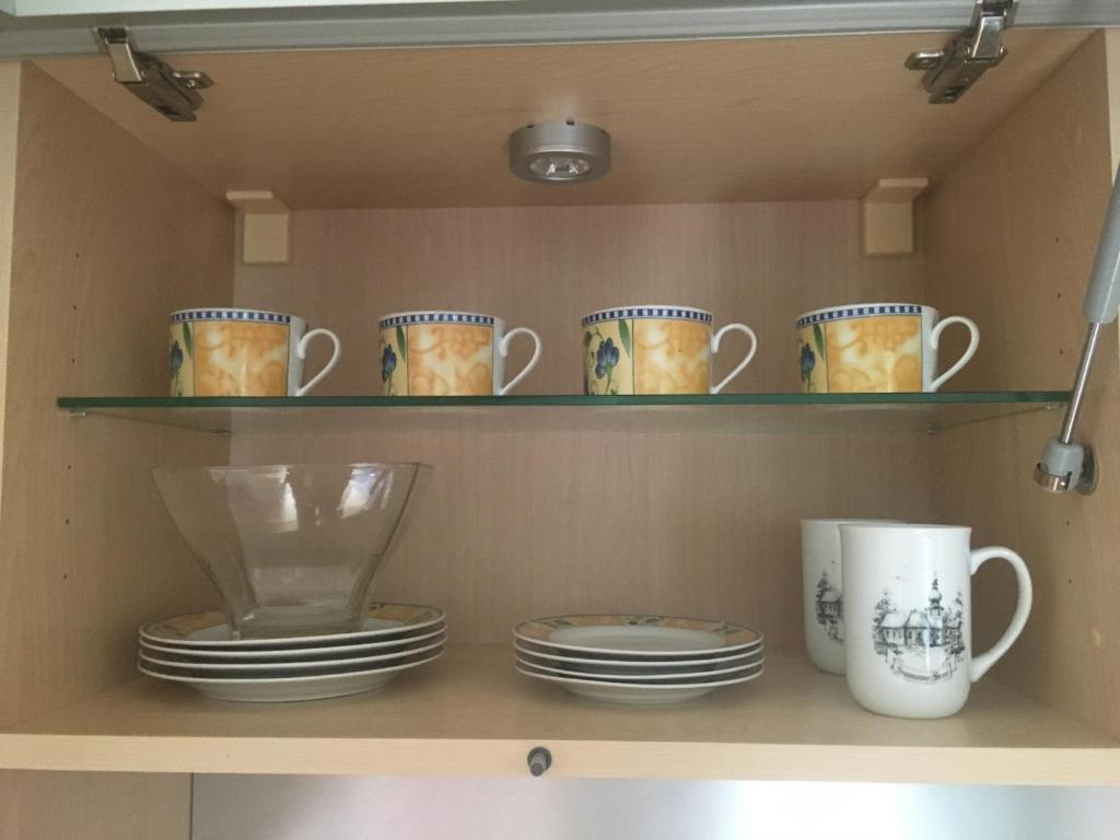 Příslušenství pro přípravu čaje a kávy v ubytování Apartmán u lesa, Srní 119
