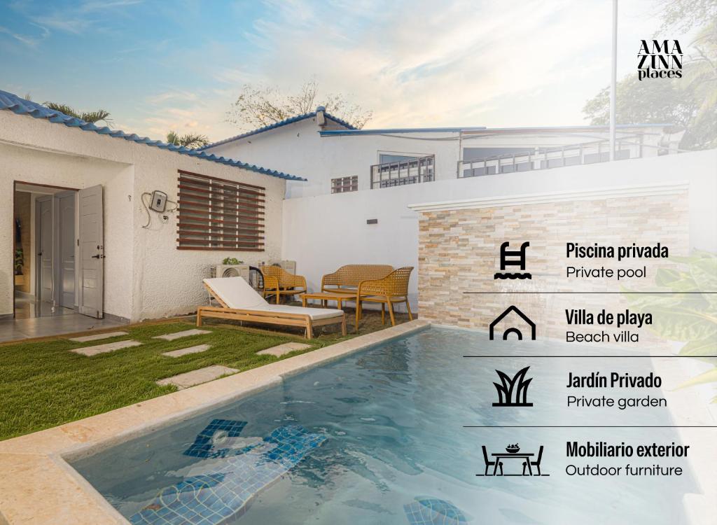 a villa with a swimming pool in front of a house at Ph Costa Grande n6 in Nueva Gorgona