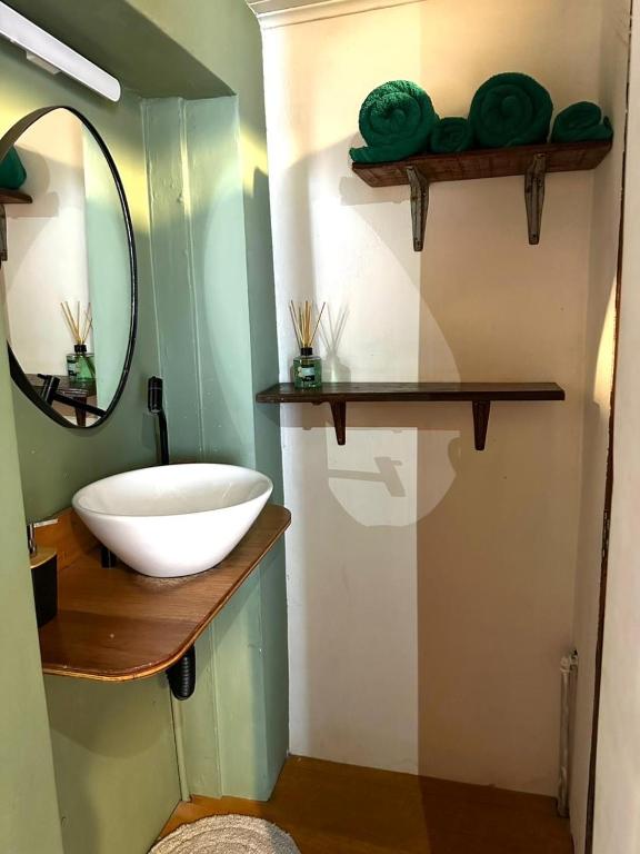 a bathroom with a white sink and a mirror at Jamiroflat in Lençóis