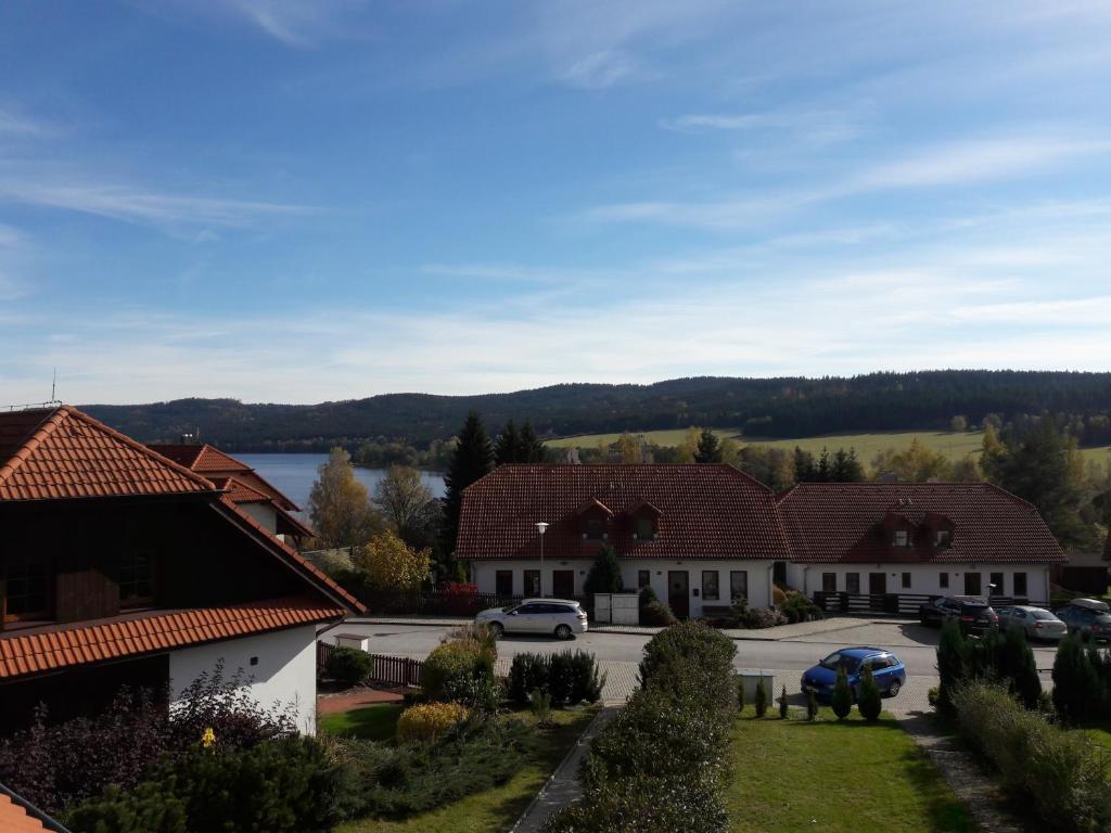 プジェドニー・ヴィートニにあるLipno Lake Houseの家と湖のある村の景色