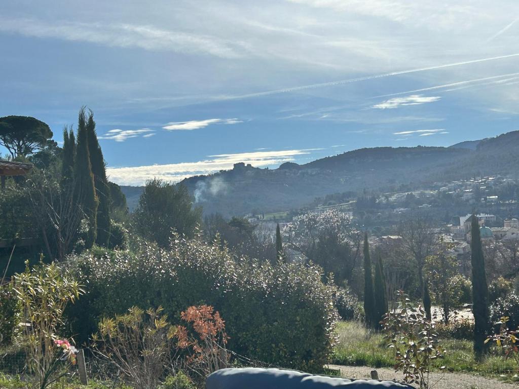 a view of a city from a hill with trees at Lésina Bed & Breakfast in Apt