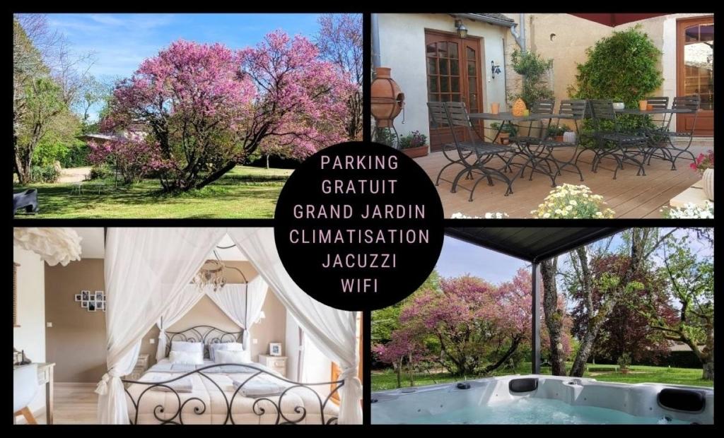 a collage of pictures of a house with a sign at B&B Des Histoires d'Anges - Côté Jardin - Accueil Vélo in Tournus