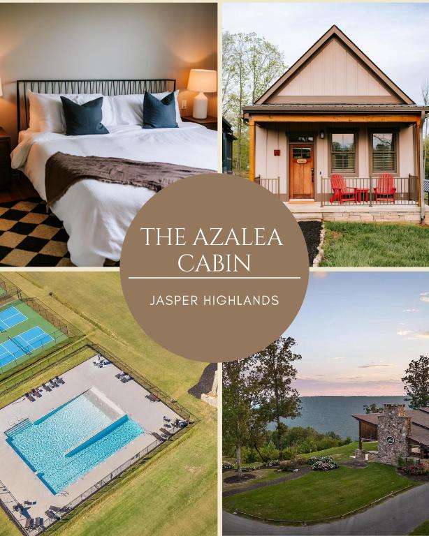 a collage of photos with a hotel room and a pool at BEAUTIFUL Jasper Highlands Cabin - AZALEA in Jasper