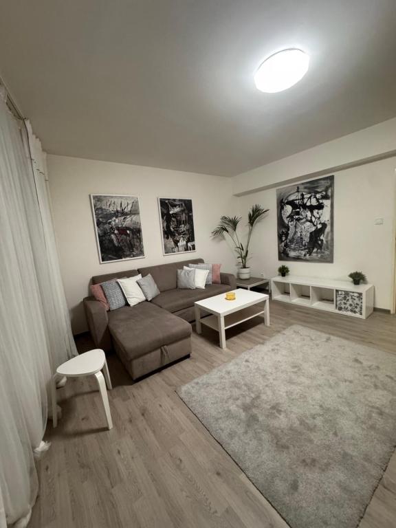 a living room with a couch and a table at Ubytování v centru Ostravy in Moravská Ostrava