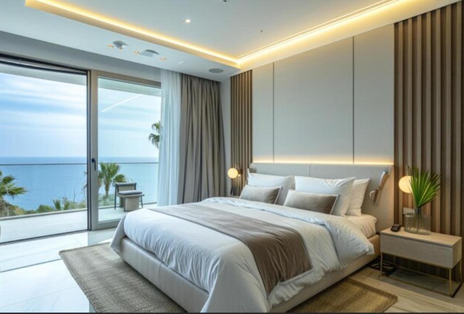 a bedroom with a large white bed and a large window at G&J Hotel in Sampong