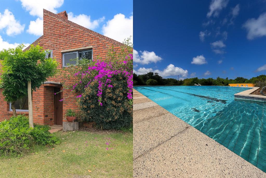 two pictures of a house and a swimming pool at Casa de campo en Punta Ballena in Punta del Este