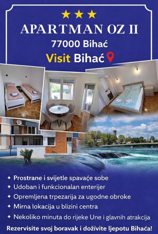 a collage of three pictures of a room with a bed at Apartman OZ II in Bihać
