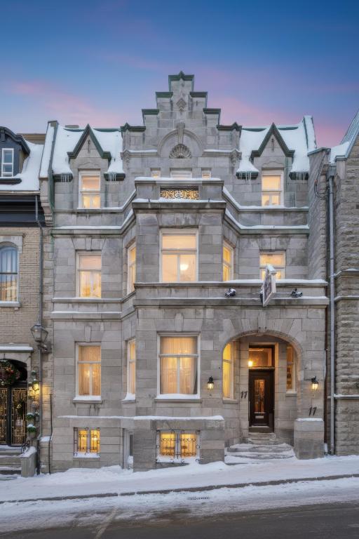 a large stone building on a city street at Le Chateau de Pierre in Quebec City