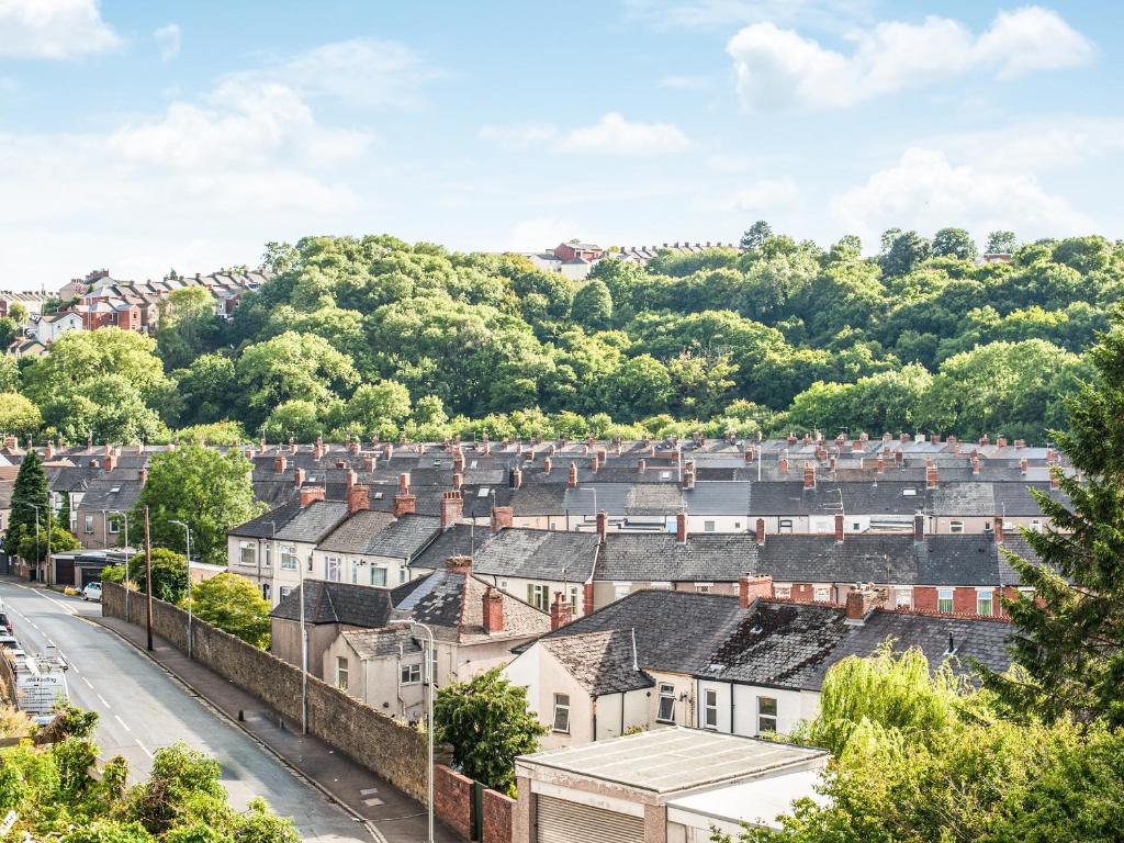 a view of a town with houses and trees at Newport House Lower in Newport