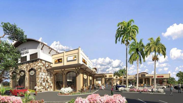 a rendering of a shopping mall with palm trees at kooshal Seetul Flacq Flat in Centre de Flacq