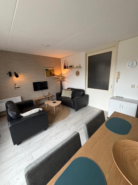 a living room with two couches and a tv at Vleijenhof Type B in Buren