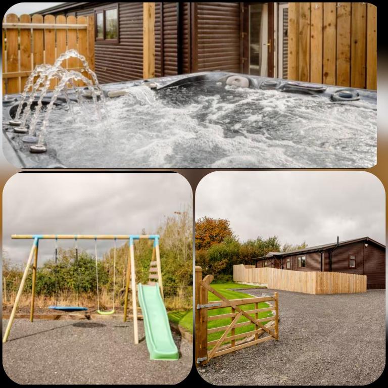 a collage of three pictures of a playground at Boa Island Retreat in Aghnablaney