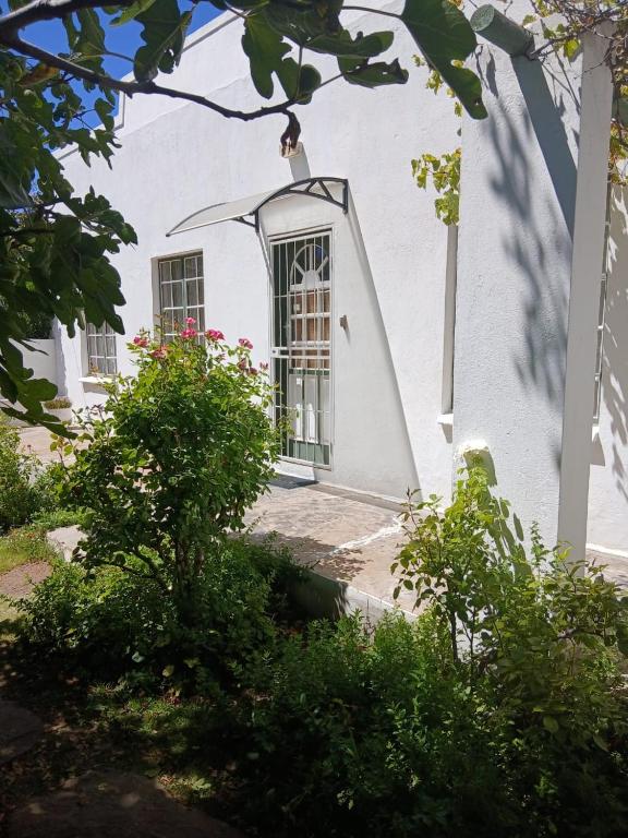 a white building with a door with a window at Olive's Cottage in Molteno
