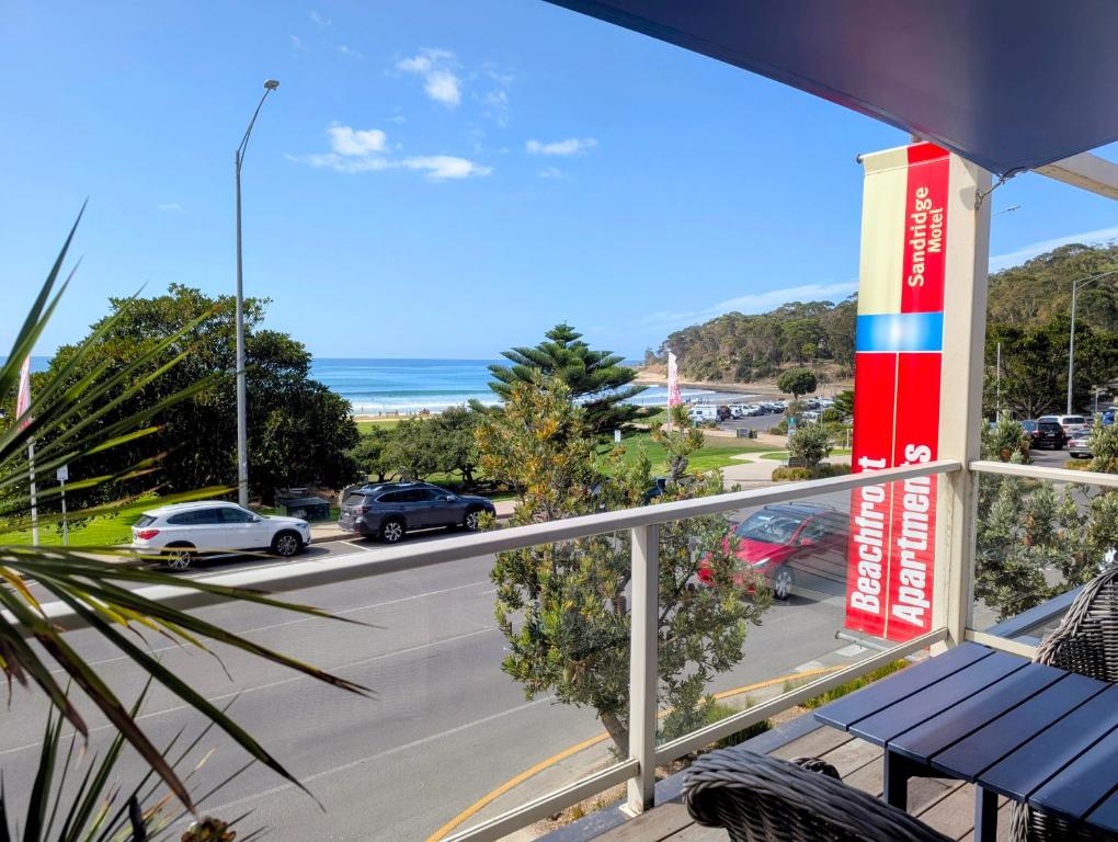 a view of the ocean from a gas station at The Sandridge Motel in Lorne