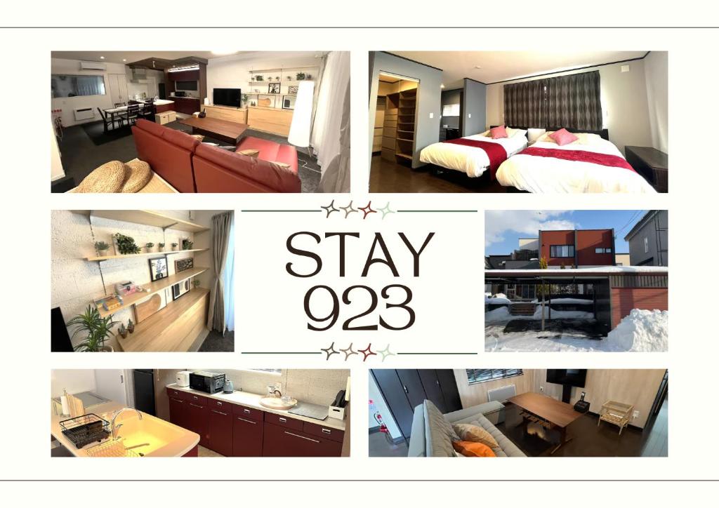 a collage of photos of a hotel room at Stay923 in Asahikawa
