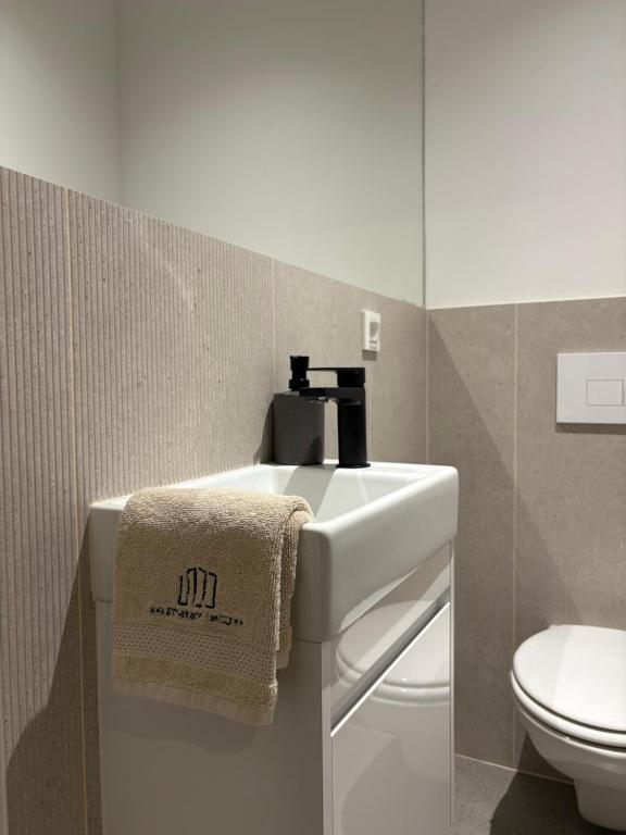 a bathroom with a sink and a toilet at Apartment Delux in Posušje