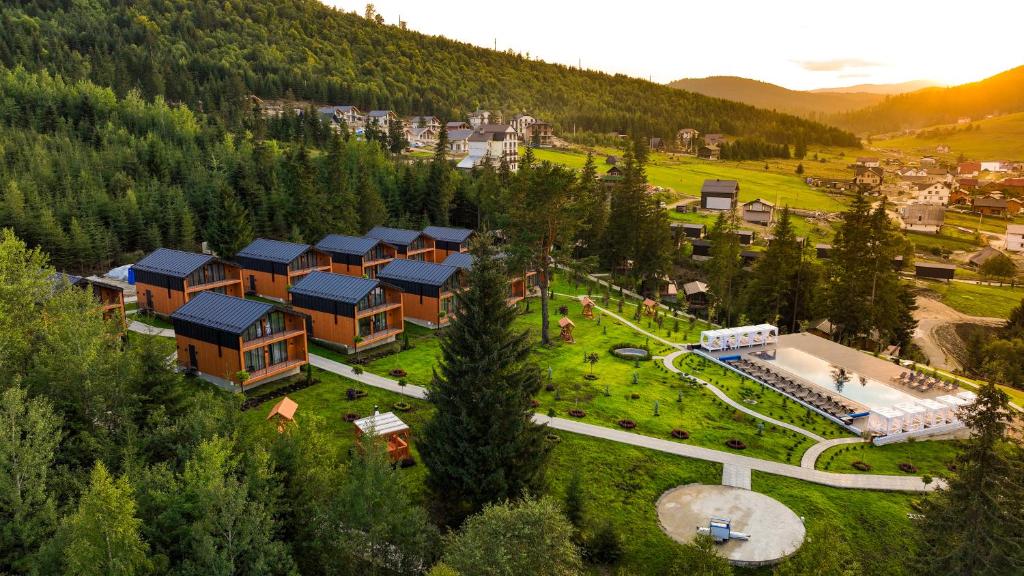 an aerial view of a resort in the mountains at Phoenix Relax Park in Bukovel