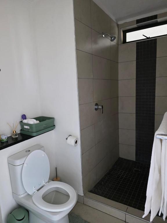 a bathroom with a toilet and a shower at Prestige stays in Windhoek