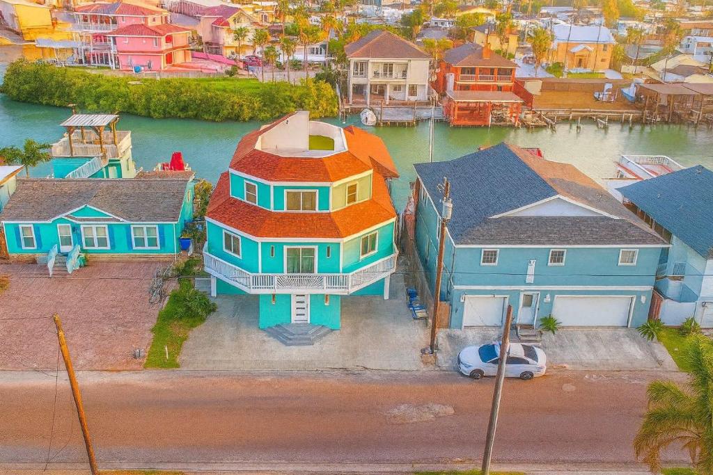an overhead view of a house with an orange roof at Blizzard's Lighthouse home in Port Isabel