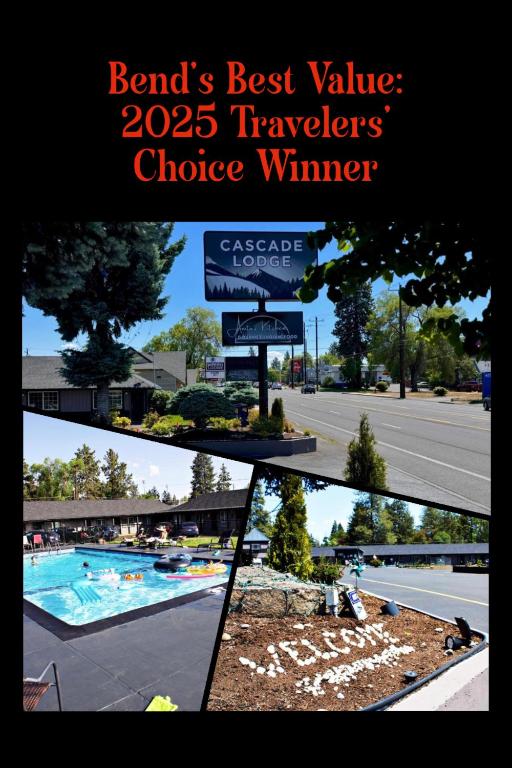 a collage of three pictures of a swimming pool at Cascade Lodge Boutique in Bend