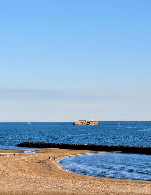 Appartement rénové Front De Mer 61 m2 Vue directe du 4ème Blue Paradise CAP'Diem 3 Clim - Idéal pour un Séjour de 7 j ou plus Wifi, lit 160 - Ascenseur Parking Piscine Pétanque Ping-pong - Plage de Rochelongue Pistes cyclables - Golf & Tennis à 10 mn