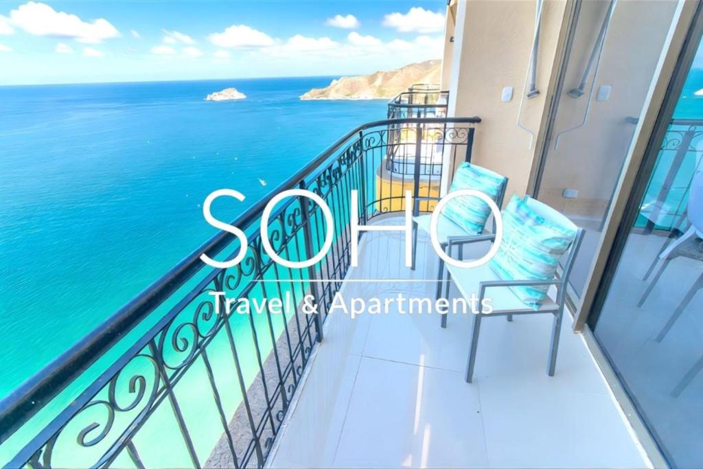 a balcony with a view of the ocean at Peñón del Rodadero Apartments – Oceanfront by SOHO in Rodadero