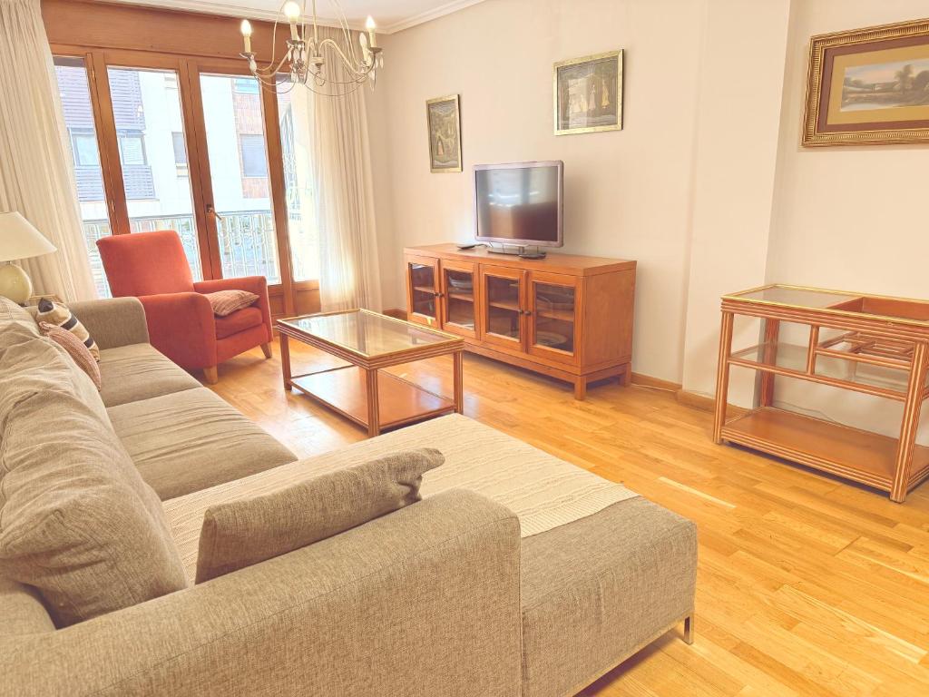 a living room with a couch and a tv at Av Valladolid 45 in Soria