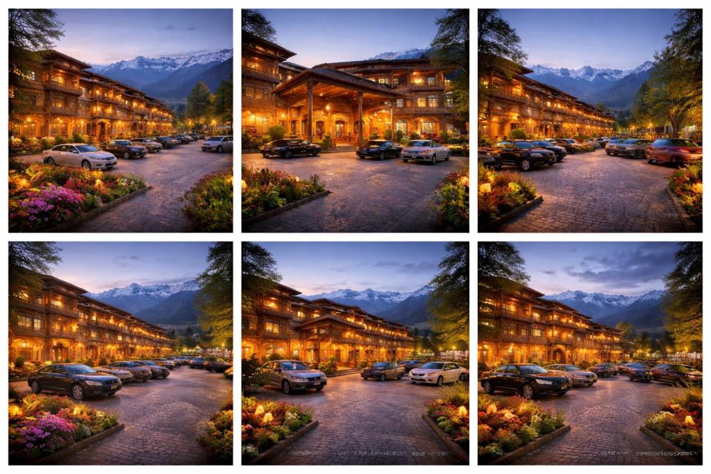 four pictures of a building with cars parked in a parking lot at Haji Rasool in Badgom