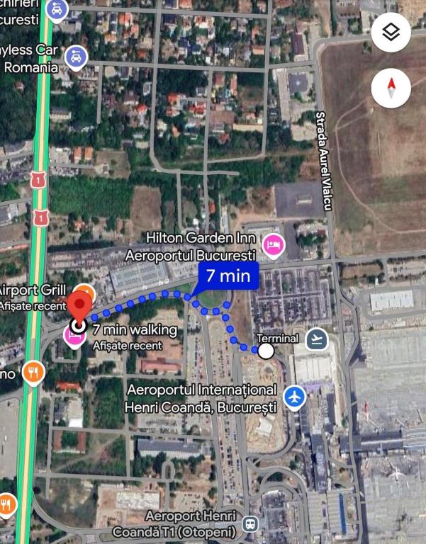 a map of a city with buildings and roads at 7 min walking to airport in Otopeni