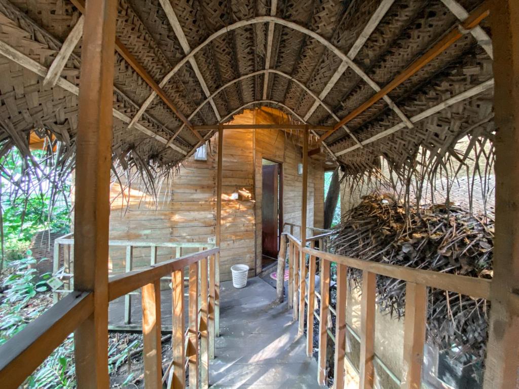 an inside view of a house under construction with a balcony at Matara Eco Friendly Treehouse in Matara