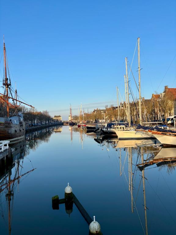 a group of boats are docked in a marina at Boutique Hotel De Eilanden in Harlingen