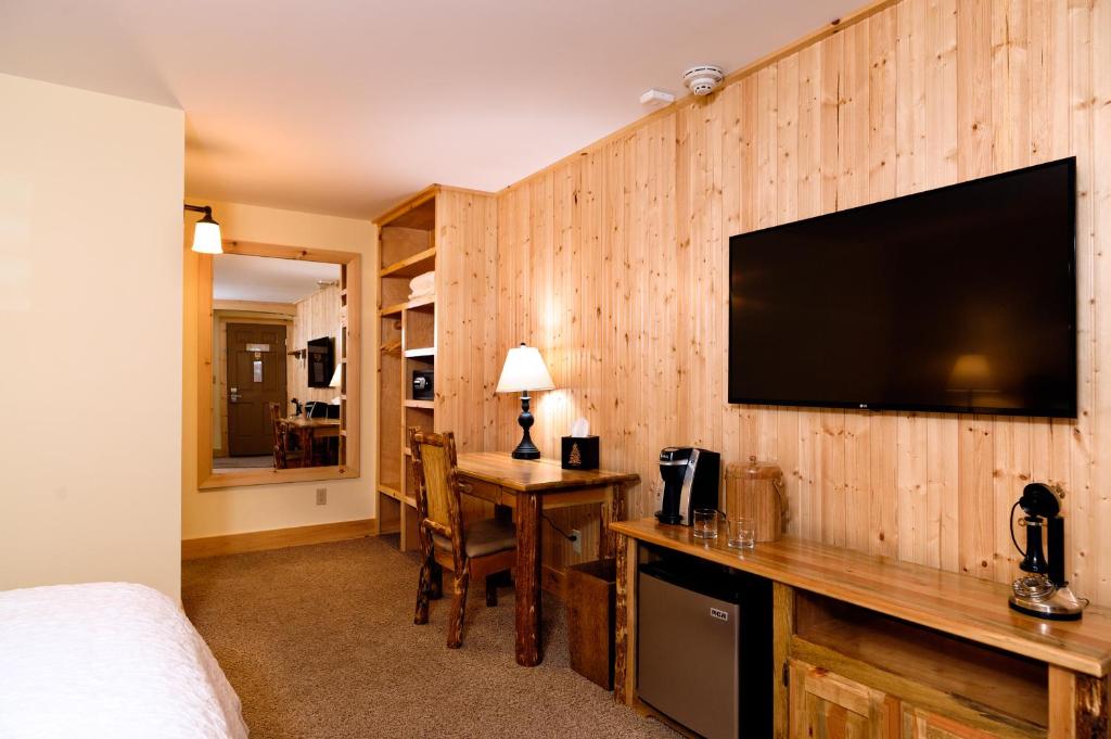 Televiisor ja/või meelelahutuskeskus majutusasutuses Adirondack Spruce Lodge