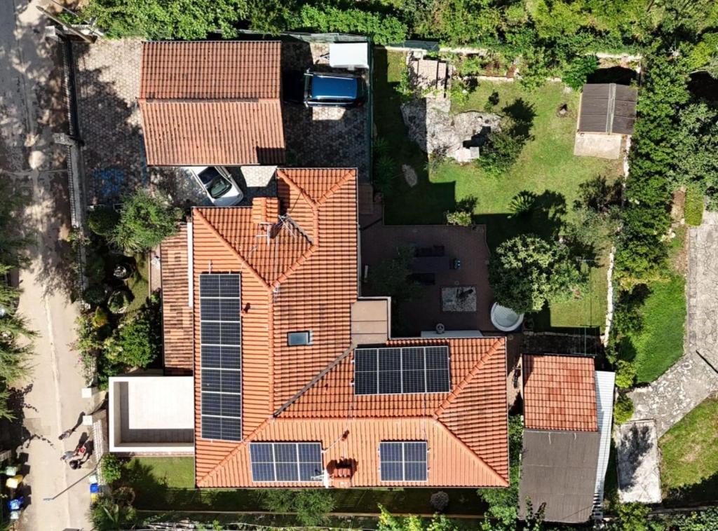 an overhead view of a house with solar panels on the roof at Villa Tena Rovinj Istria in Rovinj