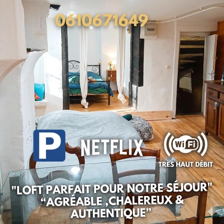 a bedroom with a bed in a room at l'HYPERCENTRE Loft Atypique et Historique 5 PERS Cathédrale in Clermont-Ferrand