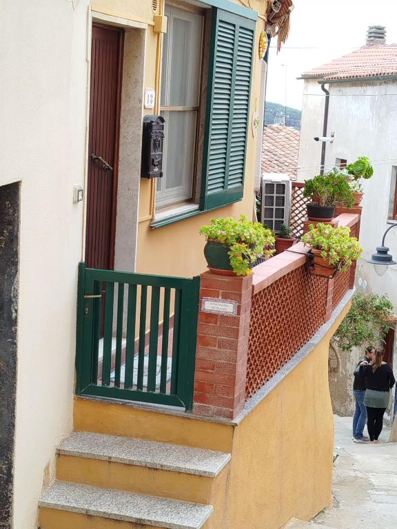 a balcony with potted plants on a house at Casa Milda in Capoliveri