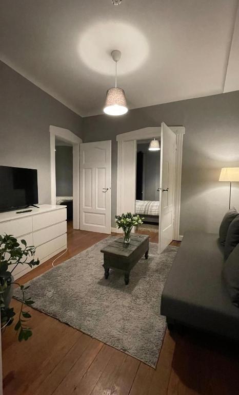 a living room with a couch and a coffee table at Wohnung Karl-Marx 2 in Trier
