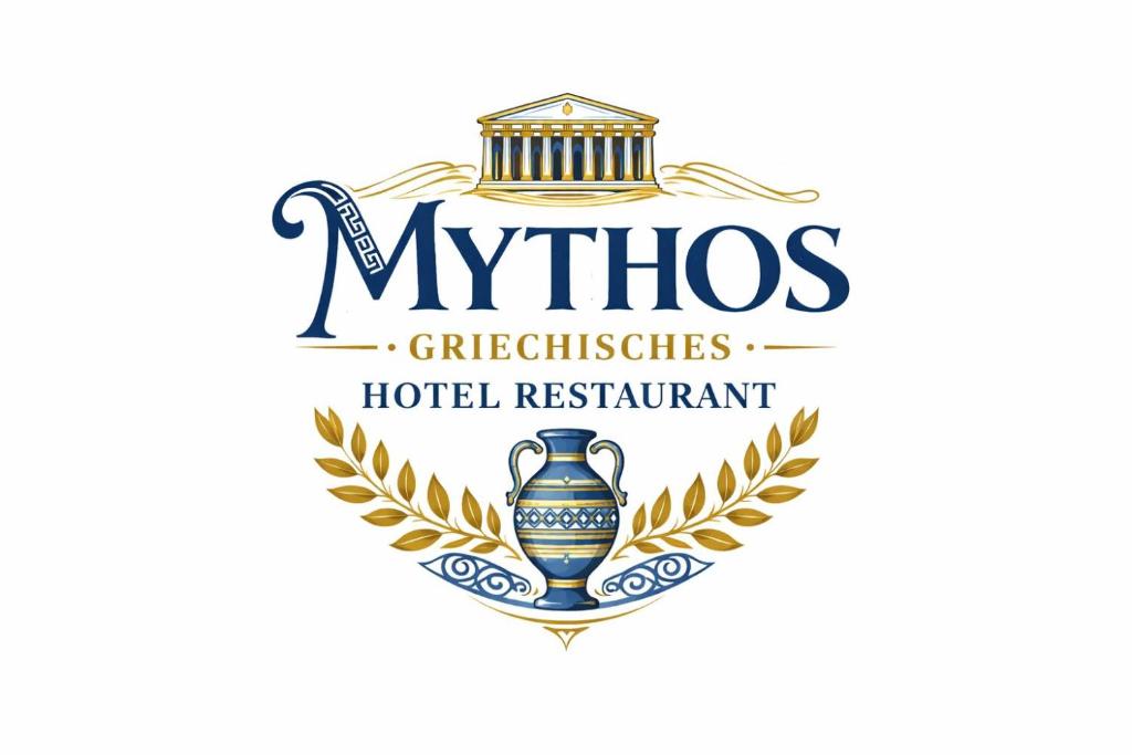 a vintage logo for a hotel restaurant with a vase at Hotel Restaurant Mythos in Gelting
