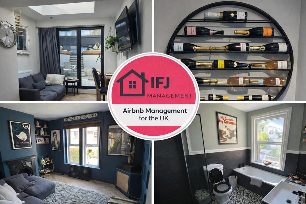 a room with a sign that says alpha management for the us at Spacious House In Guildford in Stoughton