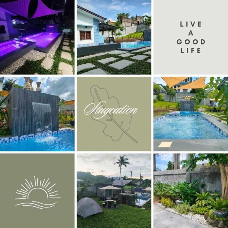 a collage of pictures of homes and a swimming pool at Kia Ora Villa Staycation in Los Baños