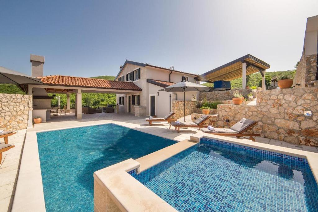 a swimming pool in a yard with a house at Villa Argenta in Aržano