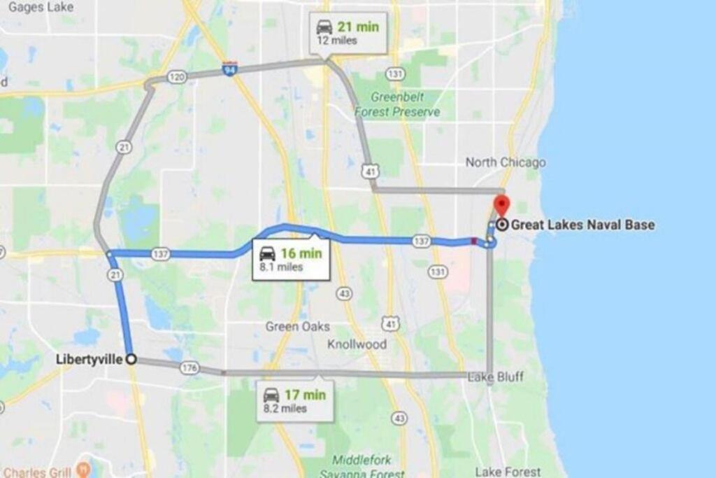 a map of the expected route of the grafton bridge tunnel at USS Maddox in Libertyville