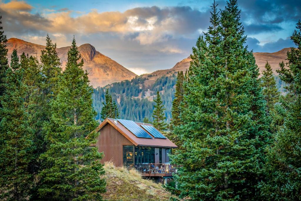 a house in the middle of a forest of trees at Campfire Ranch Private Cabin, Meals Included in Bergen Park