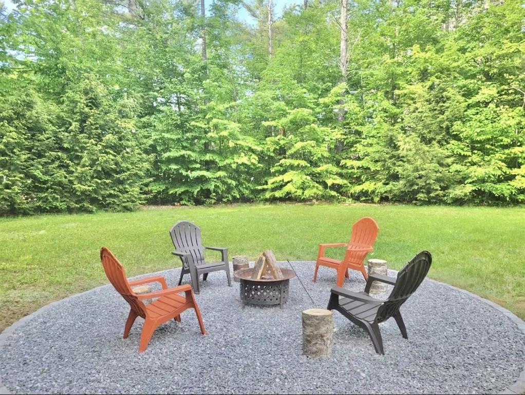 a group of chairs sitting around a fire pit at WILDFLOWER CABINS LIMIT 6 villa in Naples