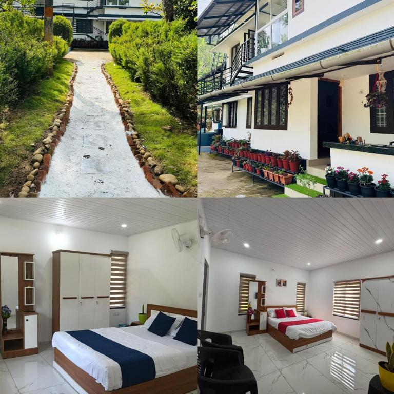 a hotel room with a bed and a courtyard at Quiet Canopy homestay in Padinjarathara