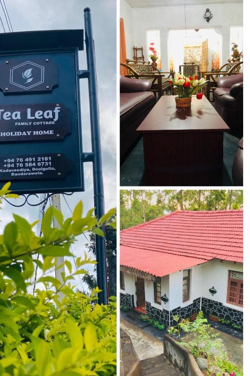 a collage of pictures of a house and a sign at Tea Leaf Family Cottage in Bandarawela