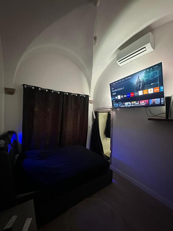 a small room with a bed and a flat screen tv at Magnifique appartement neuf Bellecour in Lyon