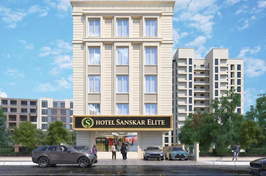 a rendering of a hotel with cars parked in front of it at Hotel Sanskar Elite By Keshav Global in Jaipur