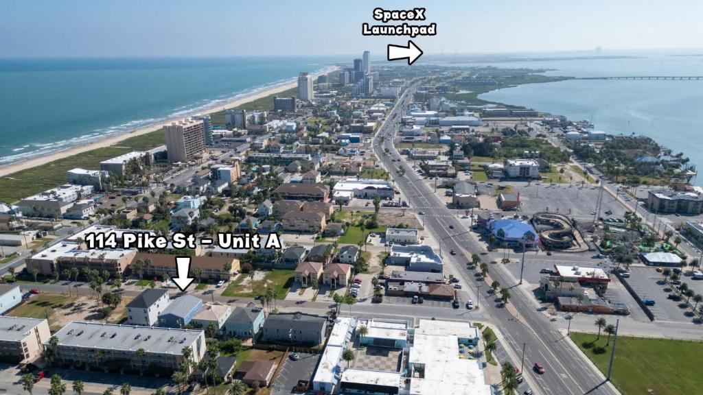 an aerial view of a city next to the ocean at Steps to Beach Private Pool 2 Big Levels in South Padre Island